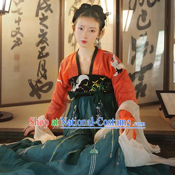 Chinese Ancient Tang Dynasty Royal Princess Costume Embroidered Hanfu Dress for Women