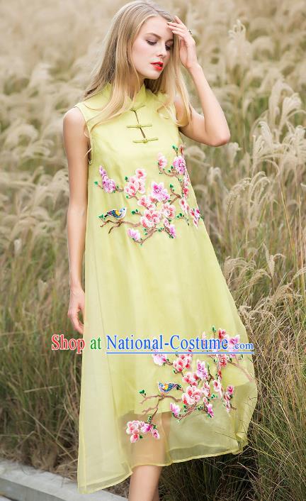 Traditional Ancient Chinese Young Women Cheongsam Dress Republic of China Tangsuit Stand Collar Blouse Dress Tang Suit Clothing