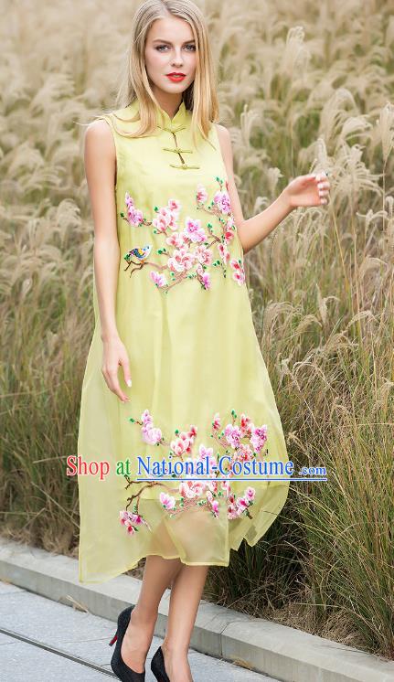 Traditional Ancient Chinese Young Women Cheongsam Dress Republic of China Tangsuit Stand Collar Blouse Dress Tang Suit Clothing