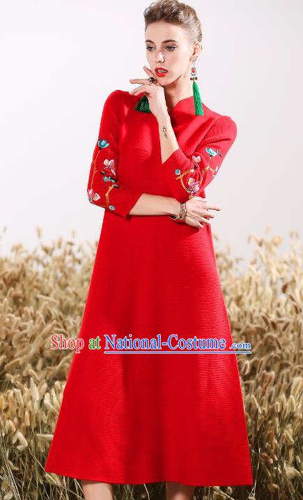 Traditional Ancient Chinese Young Women Cheongsam Dress Republic of China Tangsuit Stand Collar Blouse Dress Tang Suit Clothing