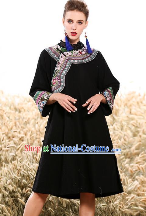 Chinese National Costume Traditional Black Blouse Tang Suit Shirts for Women