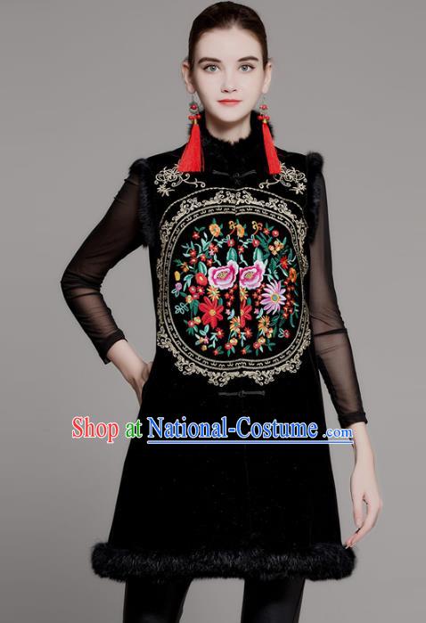 Chinese National Costume Tang Suit Vests Traditional Embroidered Peony Waistcoat for Women