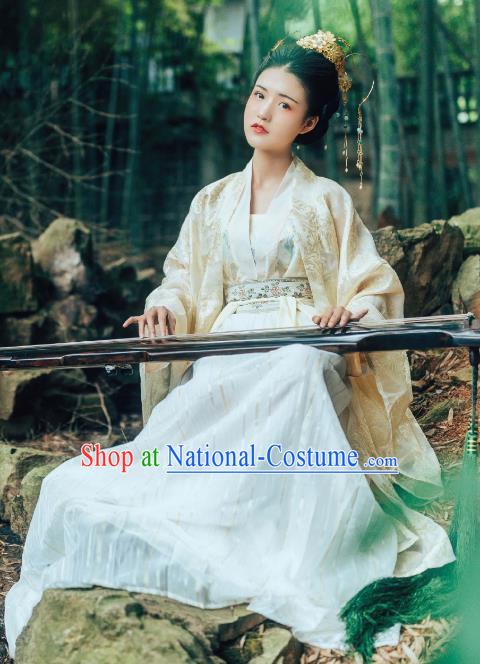 Chinese Ancient Princess Tang Dynasty Palace Lady Embroidered Hanfu Dress Costume for Women