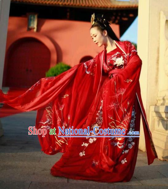 Chinese Ancient Embroidered Wedding Costume Tang Dynasty Princess Embroidered Hanfu Dress for Women