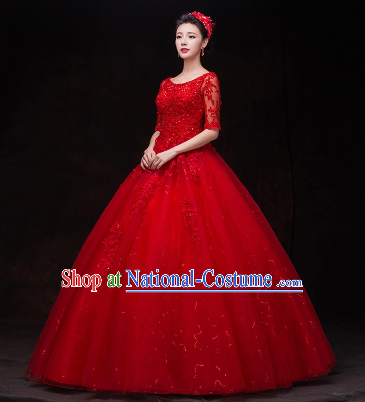 Top Classical Red Romantic Princess Wedding Dress