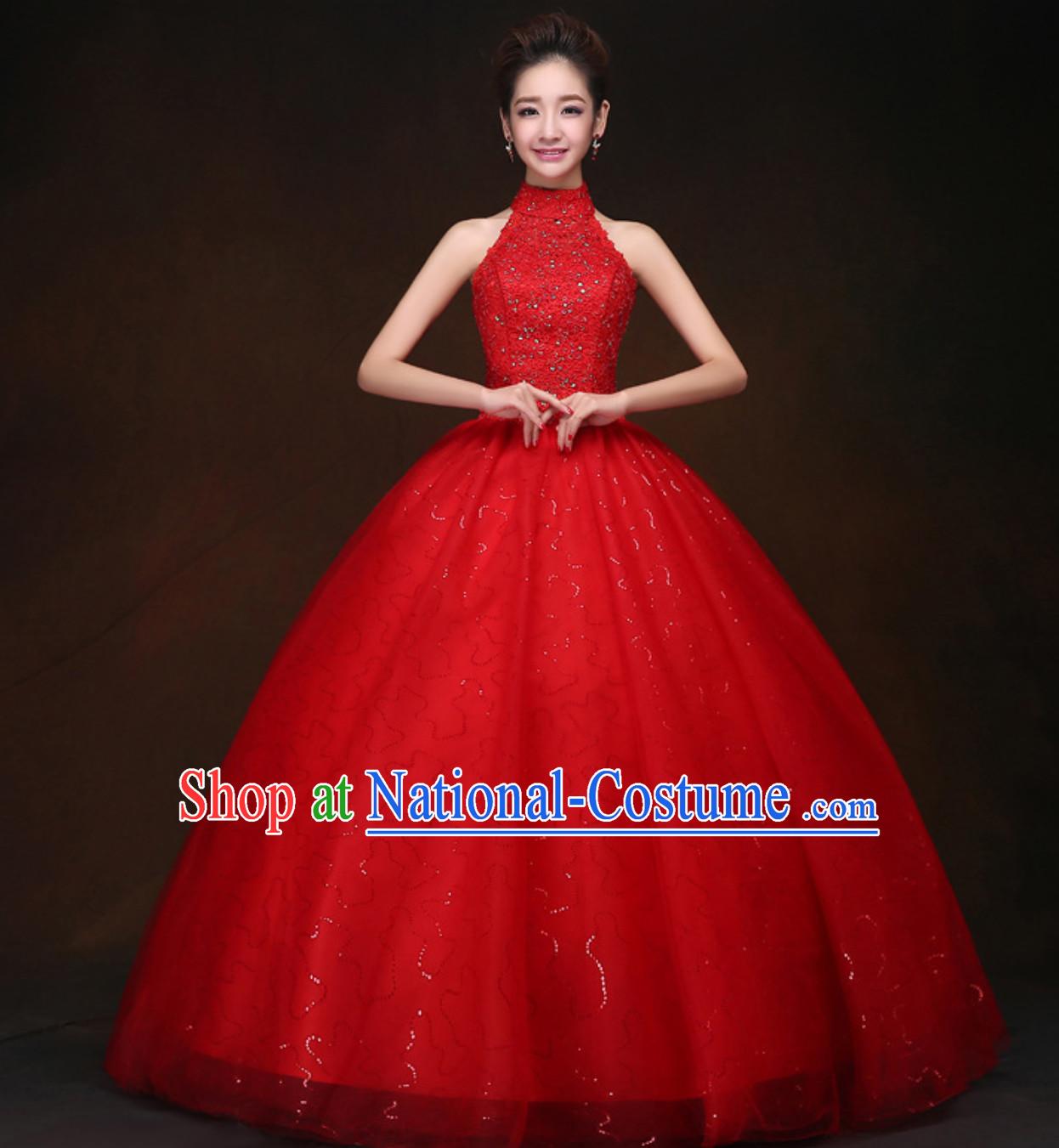 Top Classical Red Romantic Princess Wedding Dress Evening Dresses