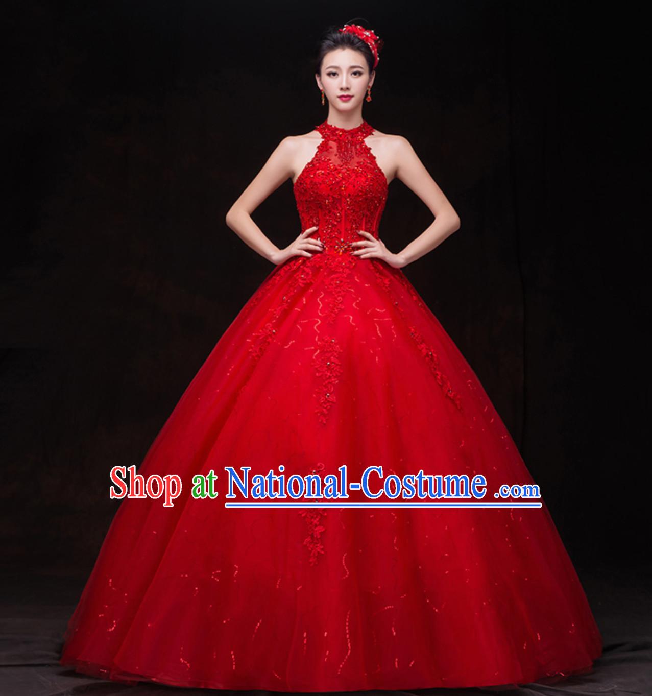 Top Romantic Handmade Princess Red Wedding Dresses