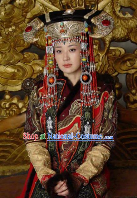 Chinese Traditional Mongolian Lady Historical Costume China Qing Dynasty Empress Dowager Xiaozhuang Clothing