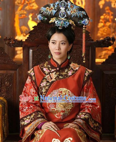 Chinese Ancient Manchu Lady Historical Costume China Qing Dynasty Empress Dowager Xiaozhuang Clothing