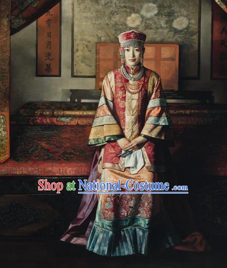 Chinese Ancient Manchu Lady Historical Costume China Qing Dynasty Mongolian Empress Clothing