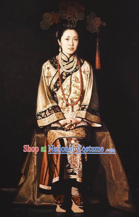 Chinese Ancient Manchu Lady Historical Costume China Qing Dynasty Empress Dowager Clothing