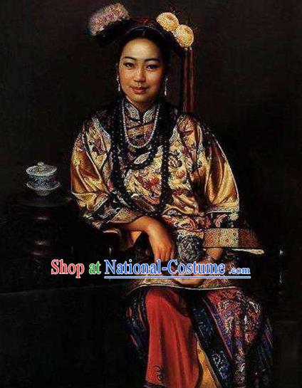 Chinese Ancient  Empress Dowager Historical Costume China Qing Dynasty Manchu Lady Clothing