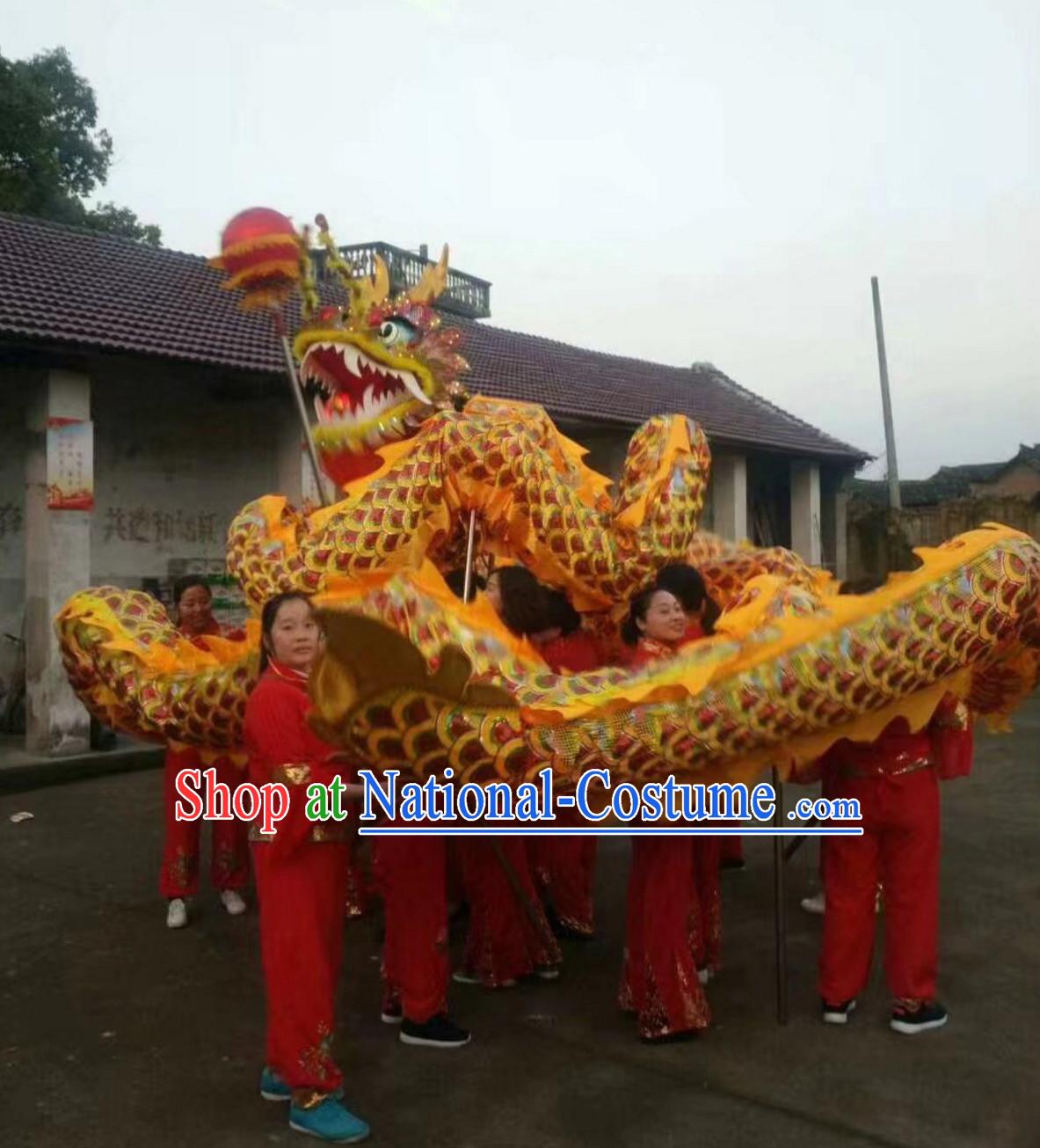 Chinese Classical Parade Procession Golden Dragon Dance Costumes Complete Set for 8 Adults or Kids