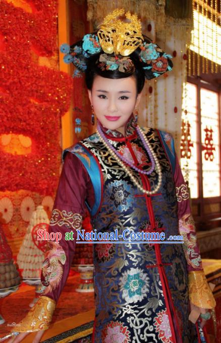 Chinese Ancient Empress Dowager Historical Costume China Qing Dynasty Manchu Lady Clothing