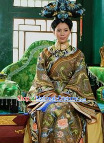 Chinese Ancient Palace Shunzhi Queen Mother Historical Replica Costume China Qing Dynasty Manchu Lady Xiaozhuang Embroidered Clothing