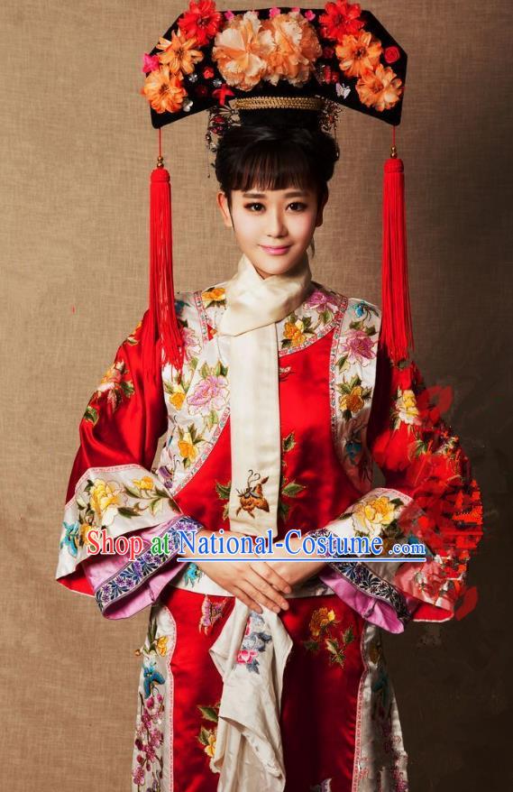 Chinese Ancient Princess Jianning Historical Replica Costume China Qing Dynasty Manchu Lady Embroidered Clothing