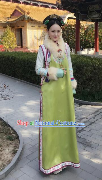 Chinese Ancient Imperial Concubine Zhezhe Historical Replica Costume China Qing Dynasty Manchu Lady Embroidered Clothing