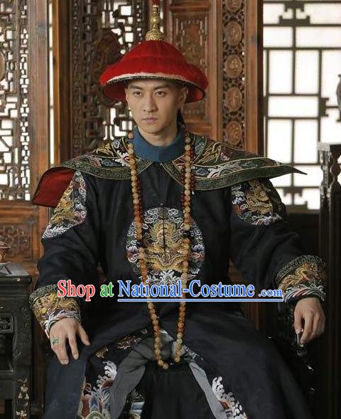 Chinese Ancient Royal Highness Historical Costume China Qing Dynasty Minister Embroidered Clothing