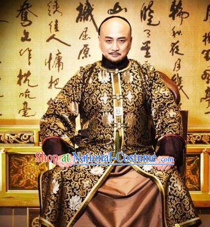 Chinese Ancient Yongzheng Emperor Historical Costume China Qing Dynasty Kaiser Embroidered Clothing