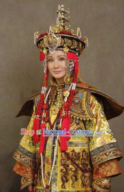 Chinese Ancient Empress Dowager Xiaozhuang Historical Replica Costume China Qing Dynasty Da YuEr Manchu Lady Clothing