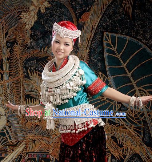 Traditional Chinese Miao Minority Nationality Dance Costume Hmong Female Folk Dance Dress for Women