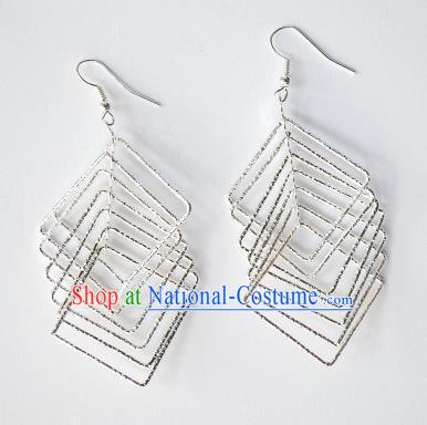 Traditional Chinese Miao Nationality Earrings Hmong Accessories Sliver Eardrop for Women