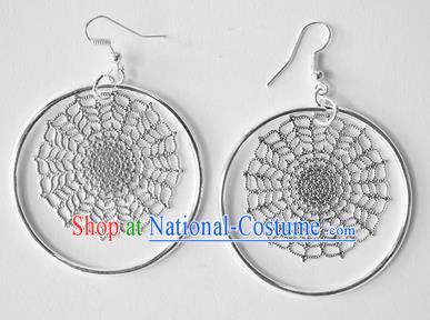 Traditional Chinese Miao Nationality Snowflake Earrings Hmong Accessories Sliver Eardrop for Women