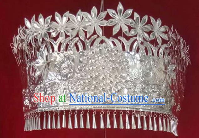 Traditional Chinese Miao Nationality Headwear Hmong Female Hair Accessories Sliver Crown for Women