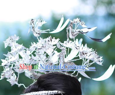 Traditional Chinese Miao Nationality Hair Accessories Sliver Birds Hairpins Headwear Hmong Hair Clip for Women