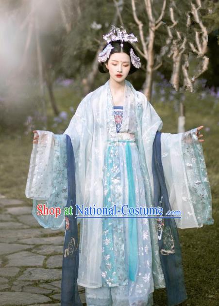 Chinese Ancient Tang Dynasty Nobility Lady Embroidered Hanfu Dress Costume Complete Set for Women