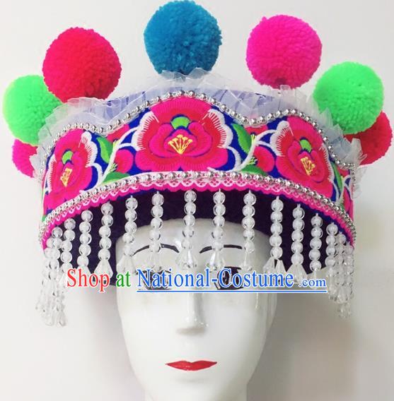 Traditional Chinese Zhuang Nationality Dance Hair Accessories Hats Yi Ethnic Minority Headwear for Women