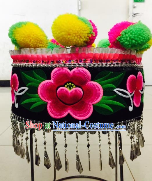 Traditional Chinese Bai Nationality Hair Accessories Embroidered Hats Yi Ethnic Minority Headwear for Women