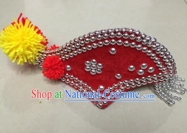 Traditional Chinese Bai Nationality Hair Accessories Red Cockscomb Hats Yi Ethnic Minority Headwear for Women