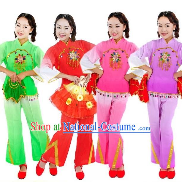 Traditional Chinese Yangge Fan Dance Costume, China Folk Dance Uniform Yangko Clothing for Women