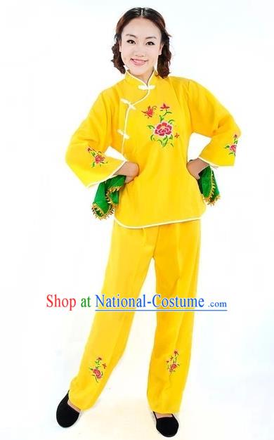 Traditional Chinese Yangge Fan Dance Costume, China Folk Dance Yellow Uniform Yangko Clothing for Women