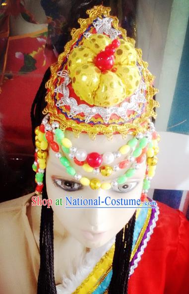 Traditional Chinese Zang Nationality Hair Accessories Dance Hats Tibetan Ethnic Minority Headwear for Women