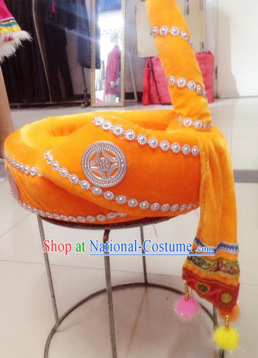 Traditional Chinese Yi Nationality Hair Accessories Yellow Hats Ethnic Minority Headwear for Men