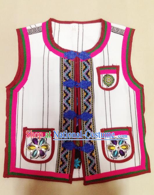 Traditional Chinese Yi Nationality Costume Embroidered Vest Ethnic Folk Dance Clothing for Kids