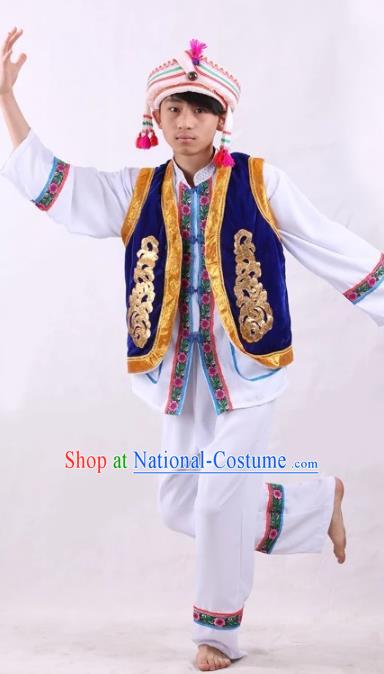 Traditional Chinese Bai Nationality Costume Embroidered Ethnic Folk Dance Clothing for Men