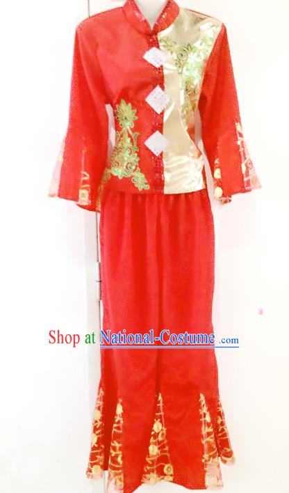 Traditional Chinese Yangge Fan Dancing Red Costume, Folk Dance Drum Dance Yangko Costume for Women