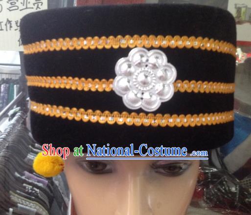 Traditional Chinese Miao Nationality Hair Accessories Hmong Ethnic Minority Black Hats Headwear for Men