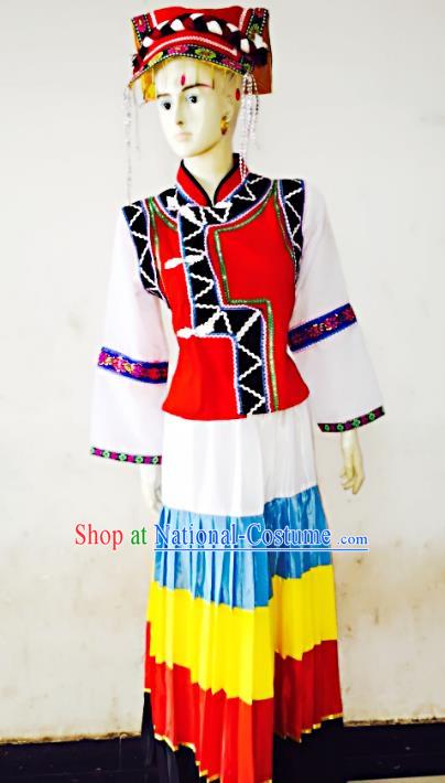 Traditional Chinese Yi Nationality Dance Costume, Folk Dance Ethnic Dress for Women