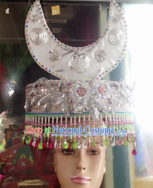 Traditional Chinese Miao Nationality Wedding Hair Accessories Hmong Ethnic Minority Hats Headwear for Women