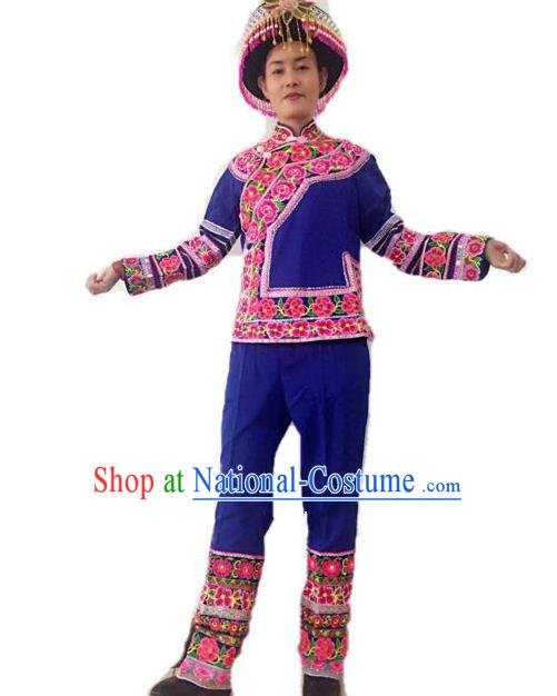 Traditional Chinese Zhuang Nationality Performance Clothing Folk Dance Ethnic Embroidered Costume for Women