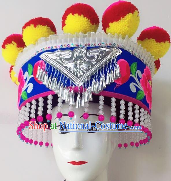 Traditional Chinese Handmade Yi Nationality Tassel Hair Accessories Ethnic Hats Headwear for Women