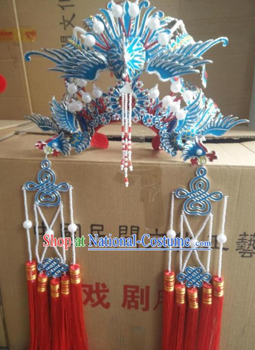 Traditional Chinese Beijing Opera Wedding Hair Accessories Bride Phoenix Coronet Ancient China Peking Opera Hats Headwear