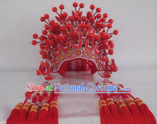 Traditional Chinese Beijing Opera Wedding Hair Accessories Bride Red Phoenix Coronet Ancient China Peking Opera Hats Headwear