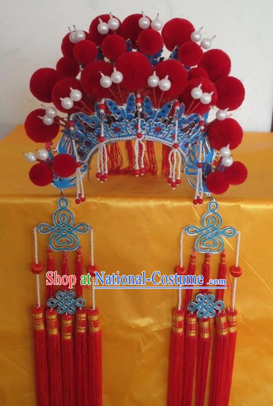 Traditional Chinese Beijing Opera Hair Accessories Princess Red Phoenix Coronet Peking Opera Actress Headwear