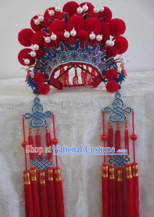 Traditional Chinese Beijing Opera Red Phoenix Coronet Hair Accessories Female Headgear Peking Opera Actress Headwear