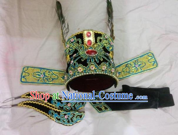 Traditional Chinese Beijing Opera Young Men Black Hats Peking Opera Niche Headwear